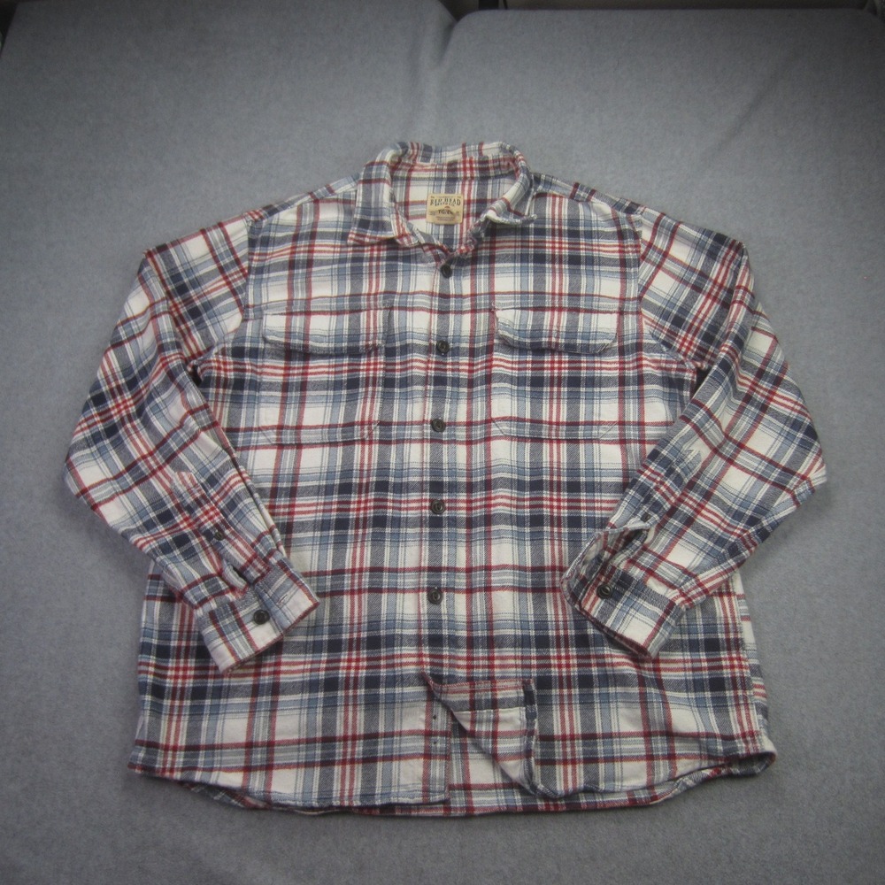 Red Head Shirt Mens XL‎ Multicolor Plaid Flannel Button Up Long Sleeve Shacket